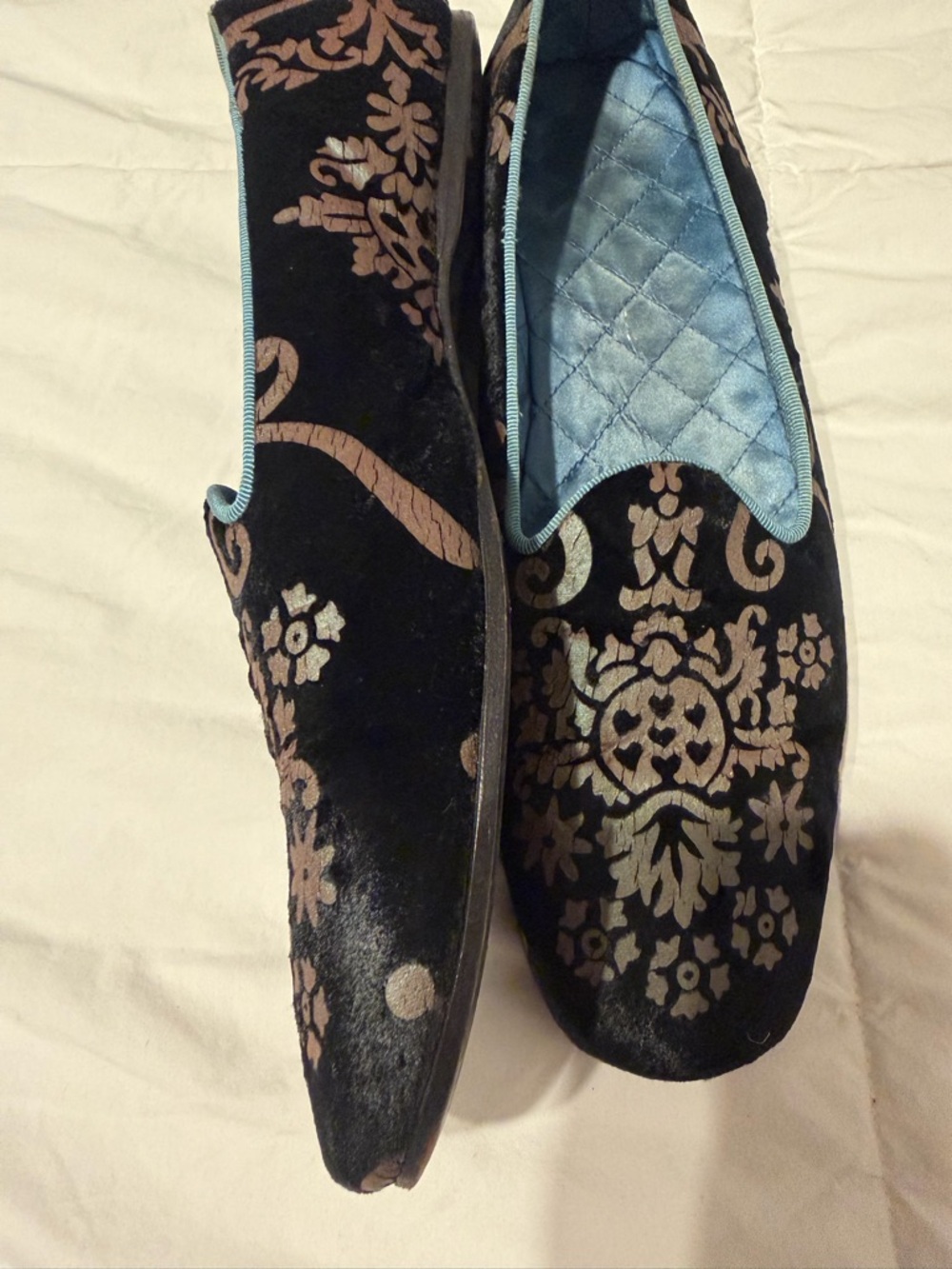 Gucci Black Velvet Loafers with Silver Floral Embroidery - Picture 2 of 3